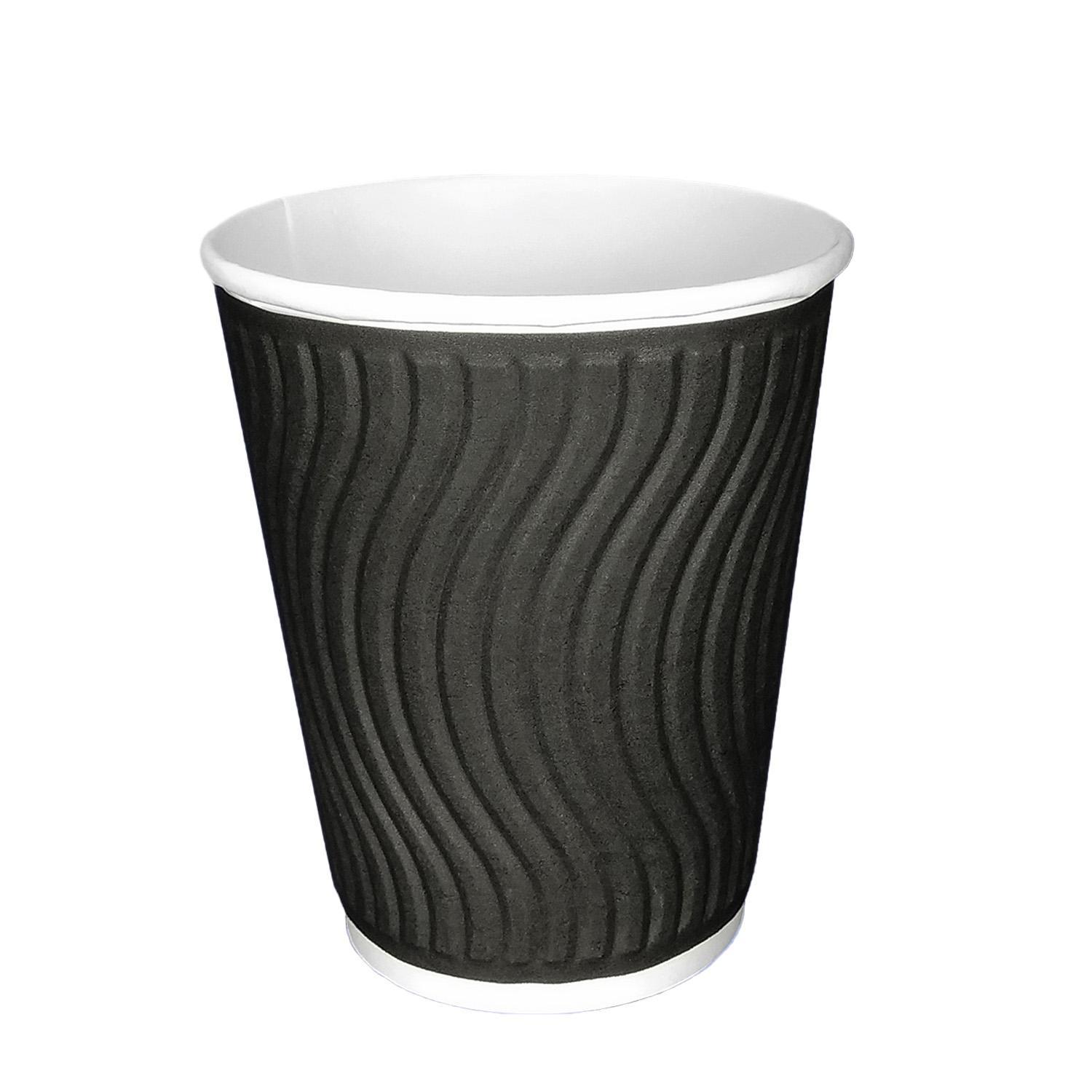 Стакан бумажный 200мл  двухслойный черный гофрированный 37 шт/уп