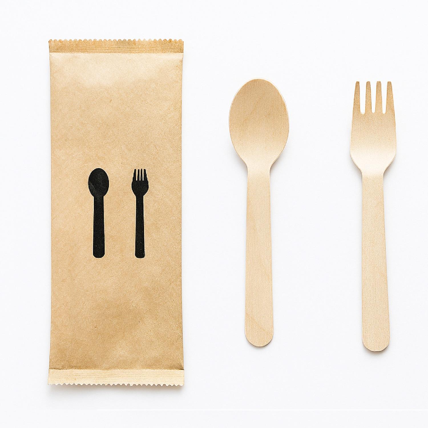 Ланч - набор  2/1 Вилка/ Ложка из дерева в бумажной упаковке