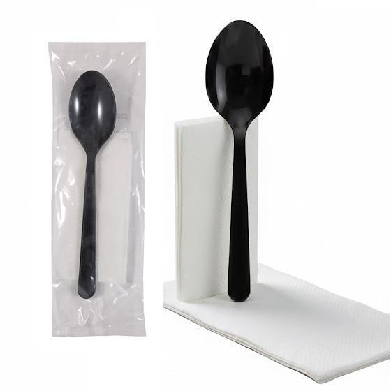 Ланч - набор  2/1 Ложка Премиум 18см черная/салфетка