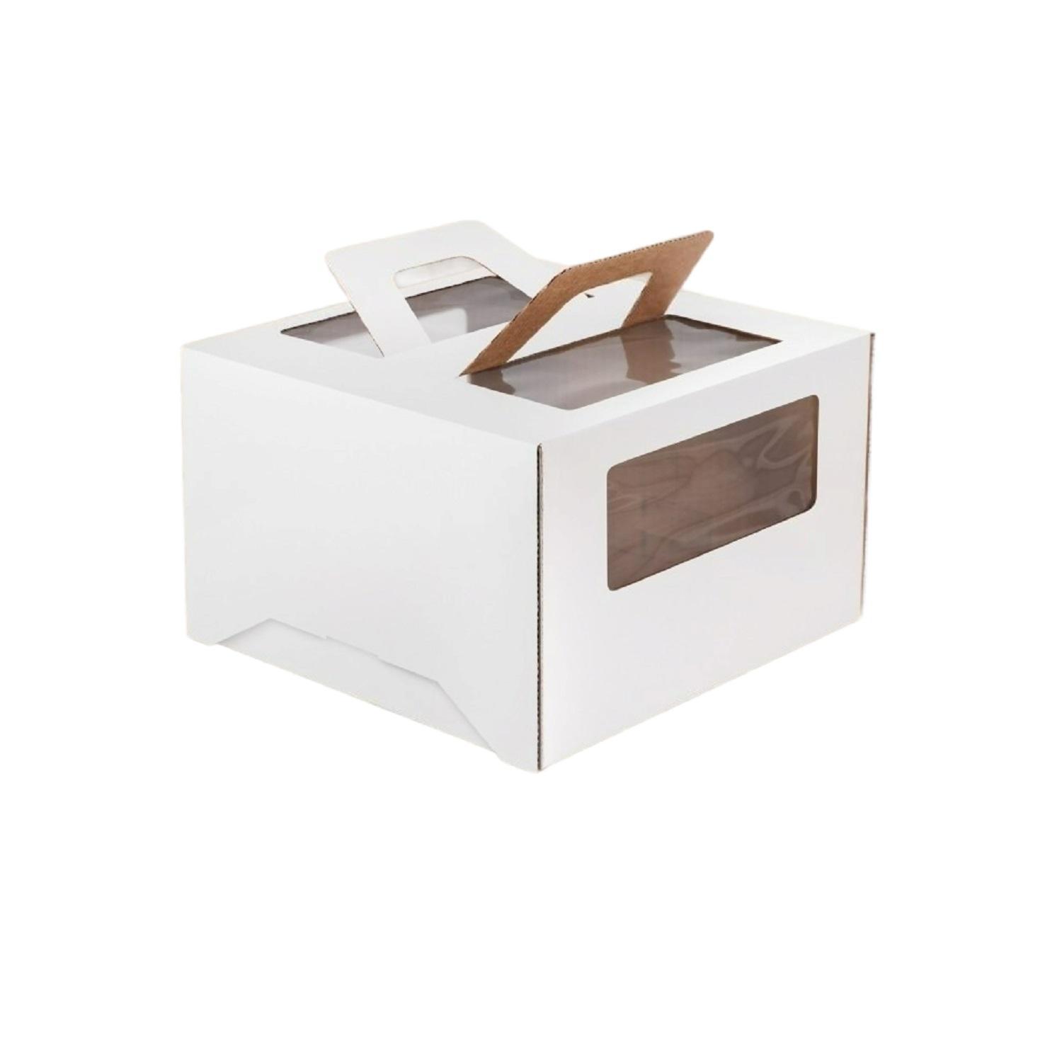 Коробка для торта белая с окном с ручками GKH 20,0x20,0x20,0см 25шт/кор