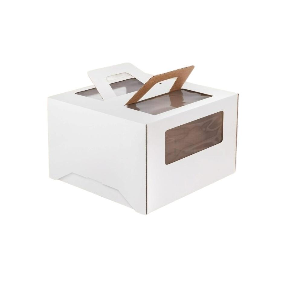 Коробка для торта белая с окном с ручками GKH 22,0x22,0x20,0см 25шт/кор