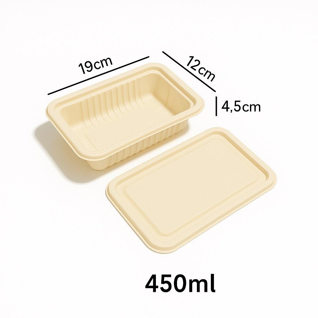 Контейнер прямоугольный 450мл 19,0х12,0х4,5см кукурузный крахмал с крышкой