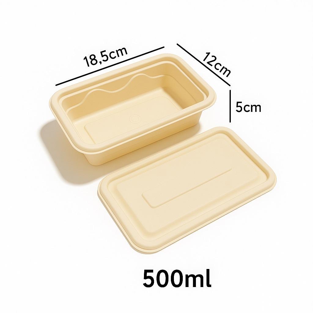 Контейнер прямоугольный 500мл 18,5х12,0х5,0см кукурузный крахмал с крышкой