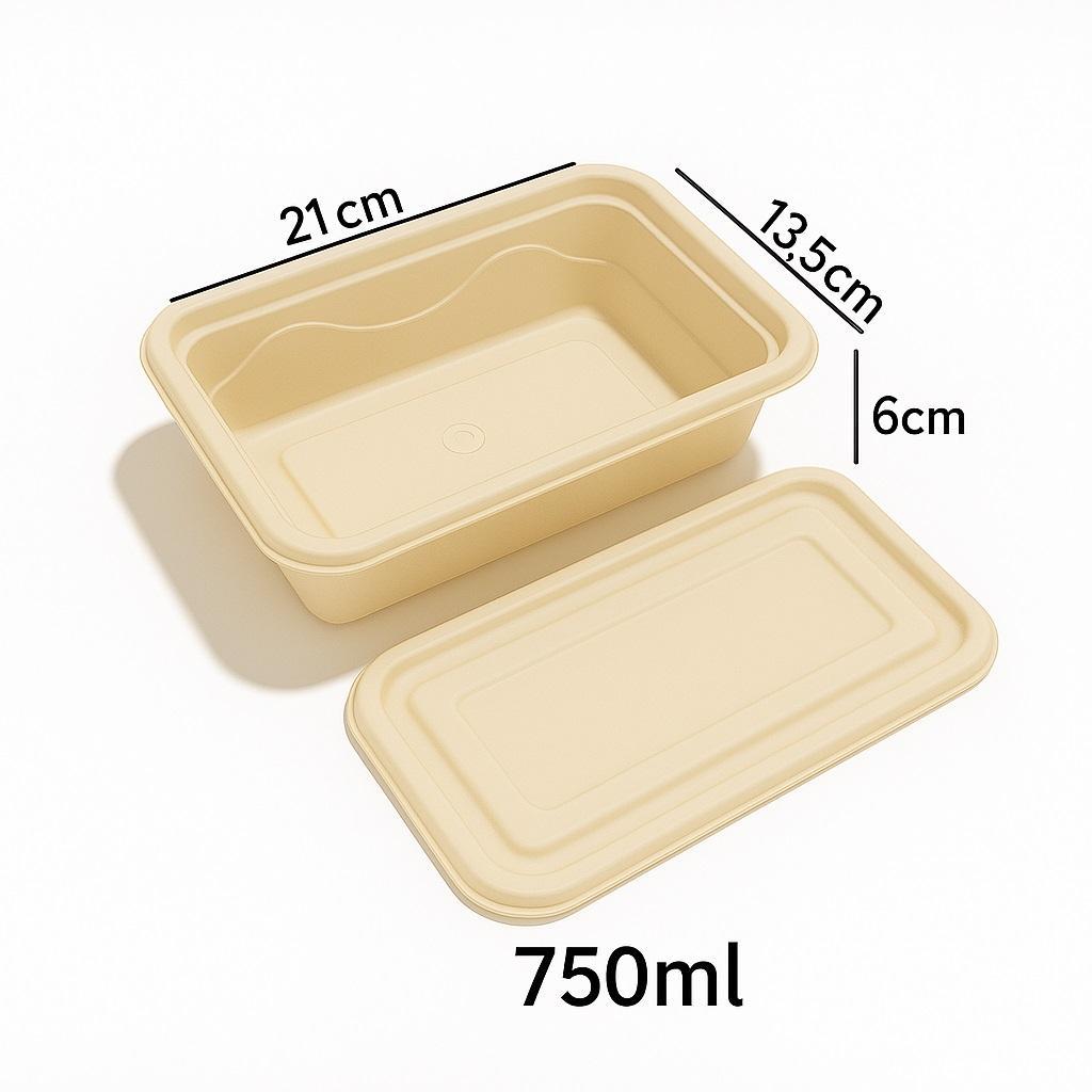 Контейнер прямоугольный 750мл 21,0х13,5х6,0см кукурузный крахмал с крышкой