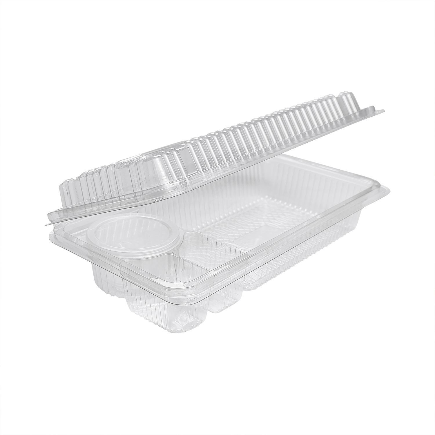 Контейнер пластиковый на  4 секции 1500мл PЕТ прозрачный с нераздельной крышкой 22,0х11,0х6,0см 400шт/кор