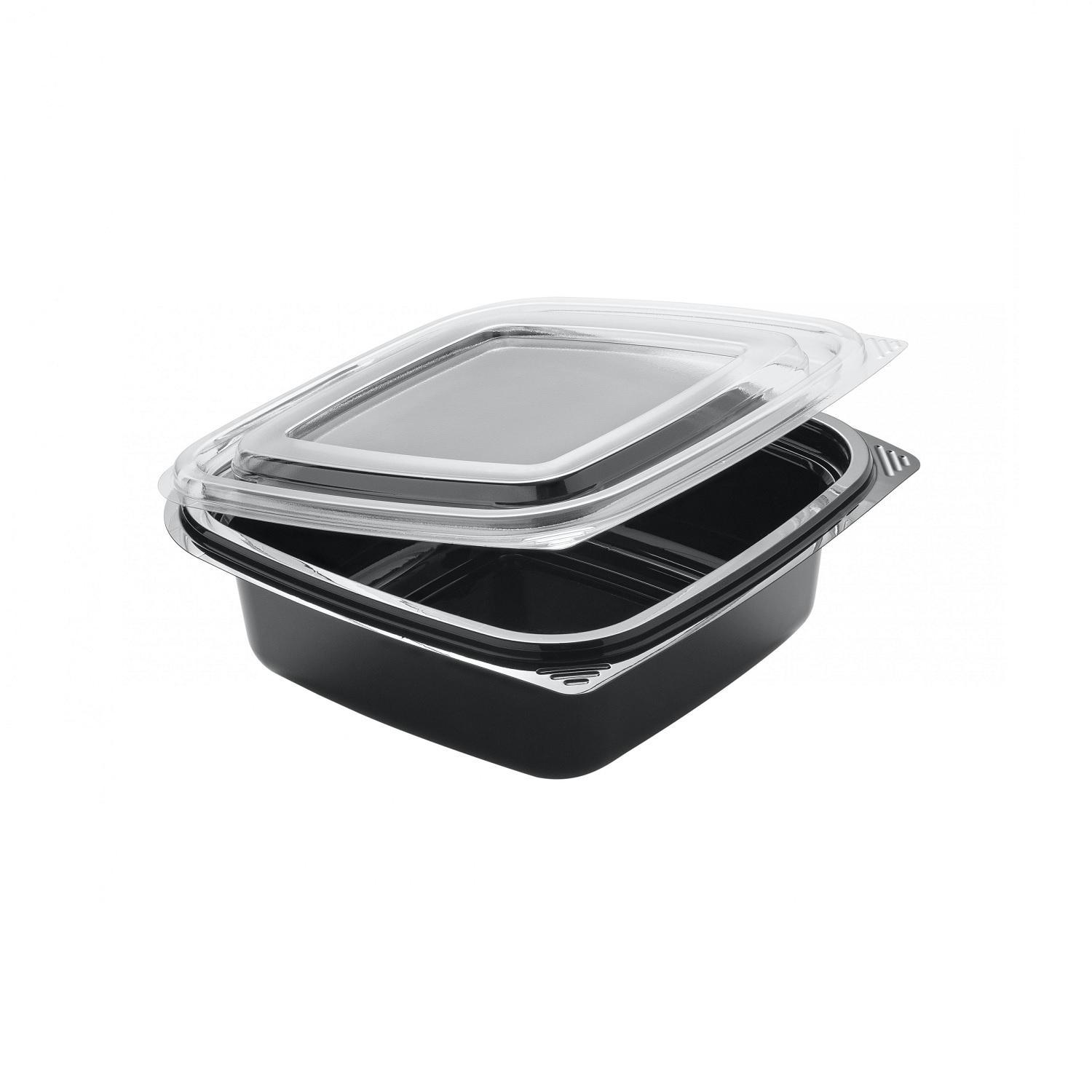 Контейнер пластиковый    375мл PET прозрачный/черный с нераздельной крышкой 13,8х13,8х4,8см 400 шт/кор