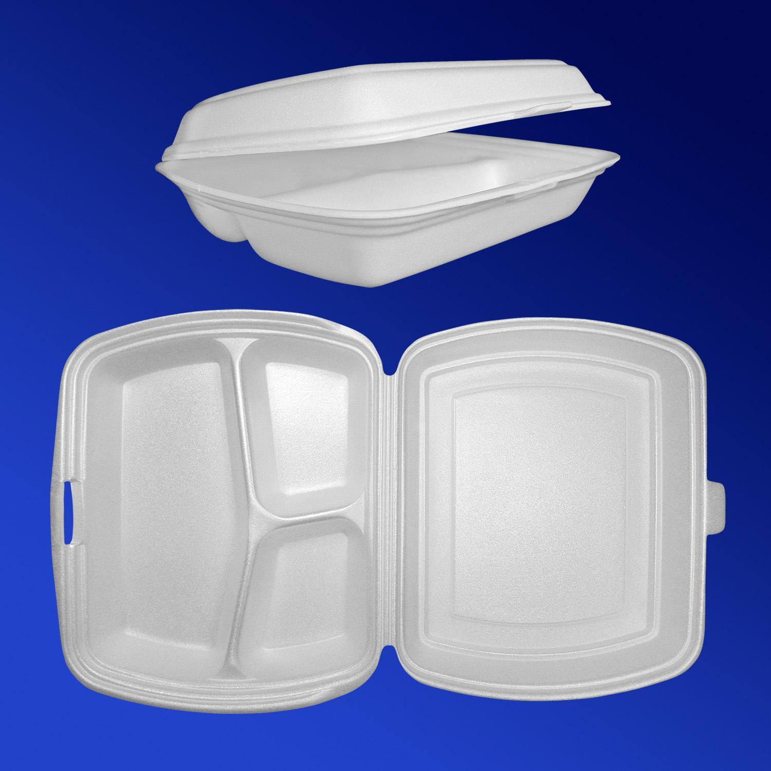 Ланч-бокс 3-секц    24,7х20,7х6,1см  ВПС белый  100 шт/уп