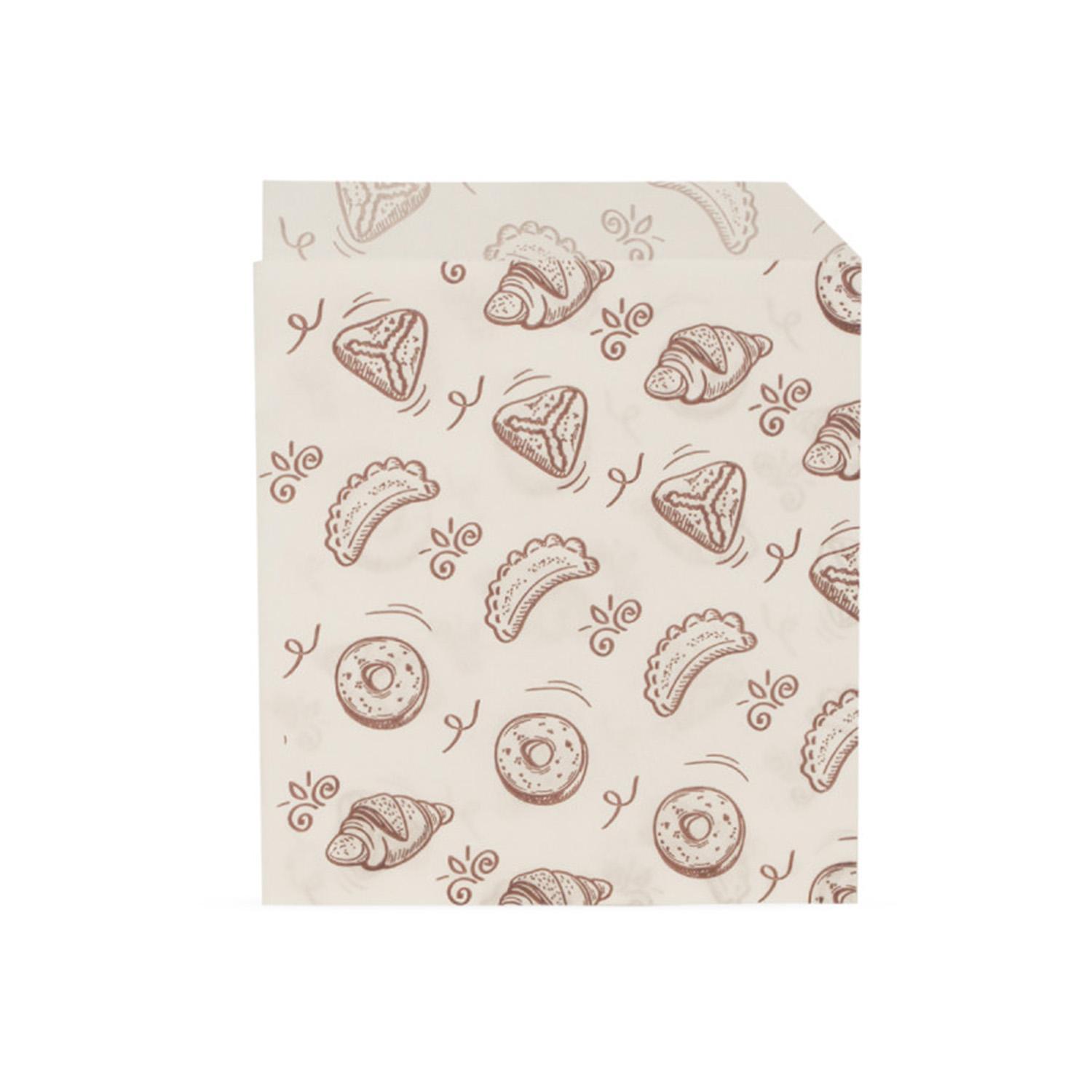 Пакет бумажный V-дно 17,5х14см белый уголок с рисунком Выпечка жиростойкий 35гр/м2 100шт/уп