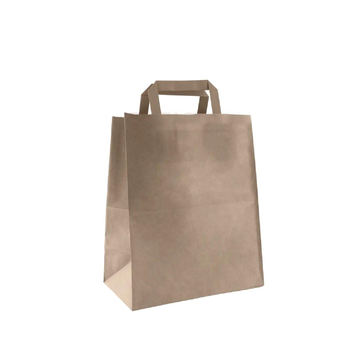 Пакет-сумка бумажная 28х24+14см (240*140*280мм) крафт ручки плоские 70гр/м2