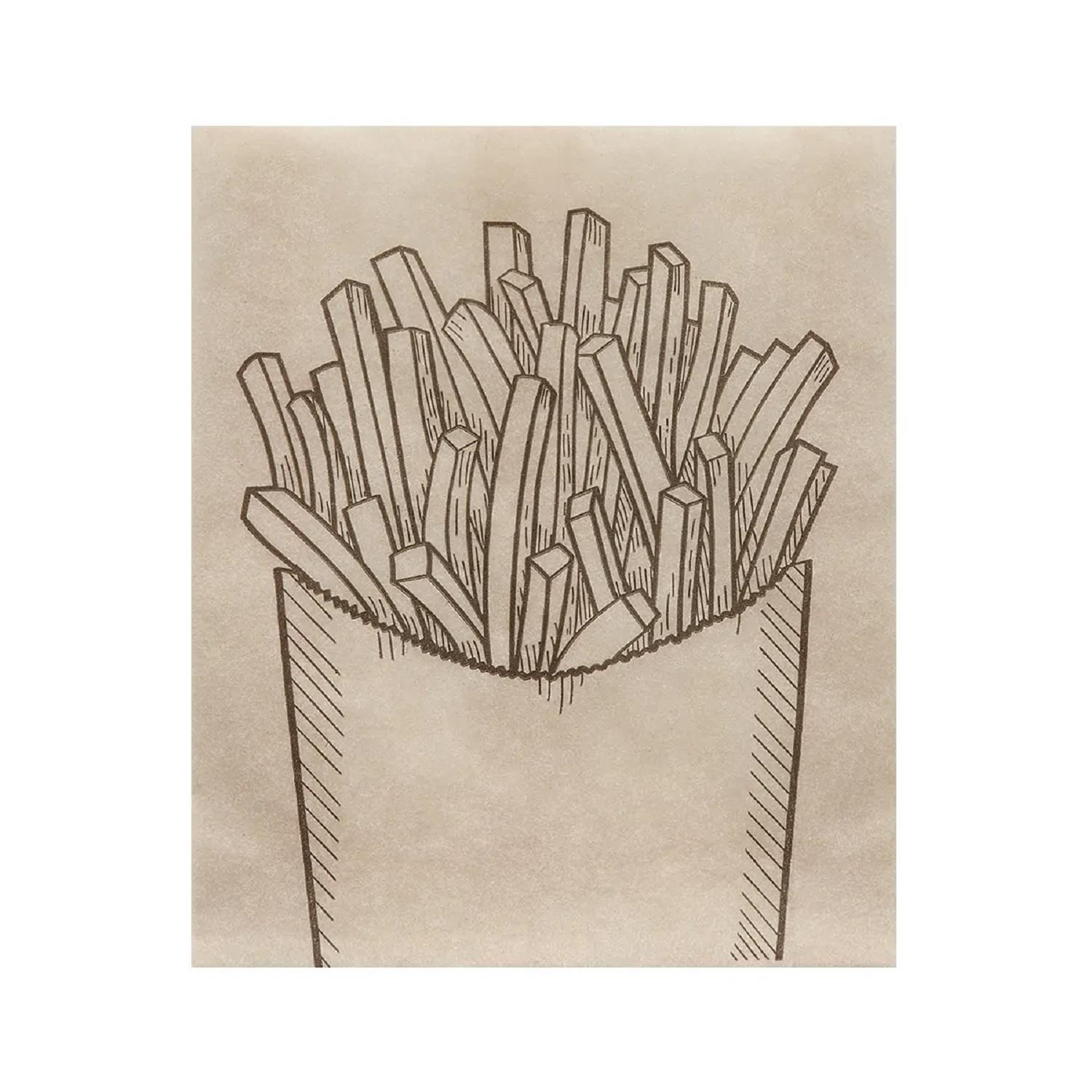 Пакет бумажный V-дно 11,5х10х3см коричневый с рисунком для фри жиростойкий 35гр/м2 100шт/уп  2000шт/кор