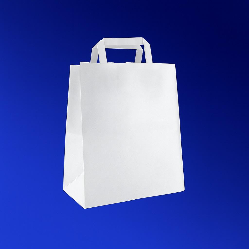 Пакет-сумка бумажная 28х24+14см (240*140*280мм) белый ручки плоские 70гр/м2