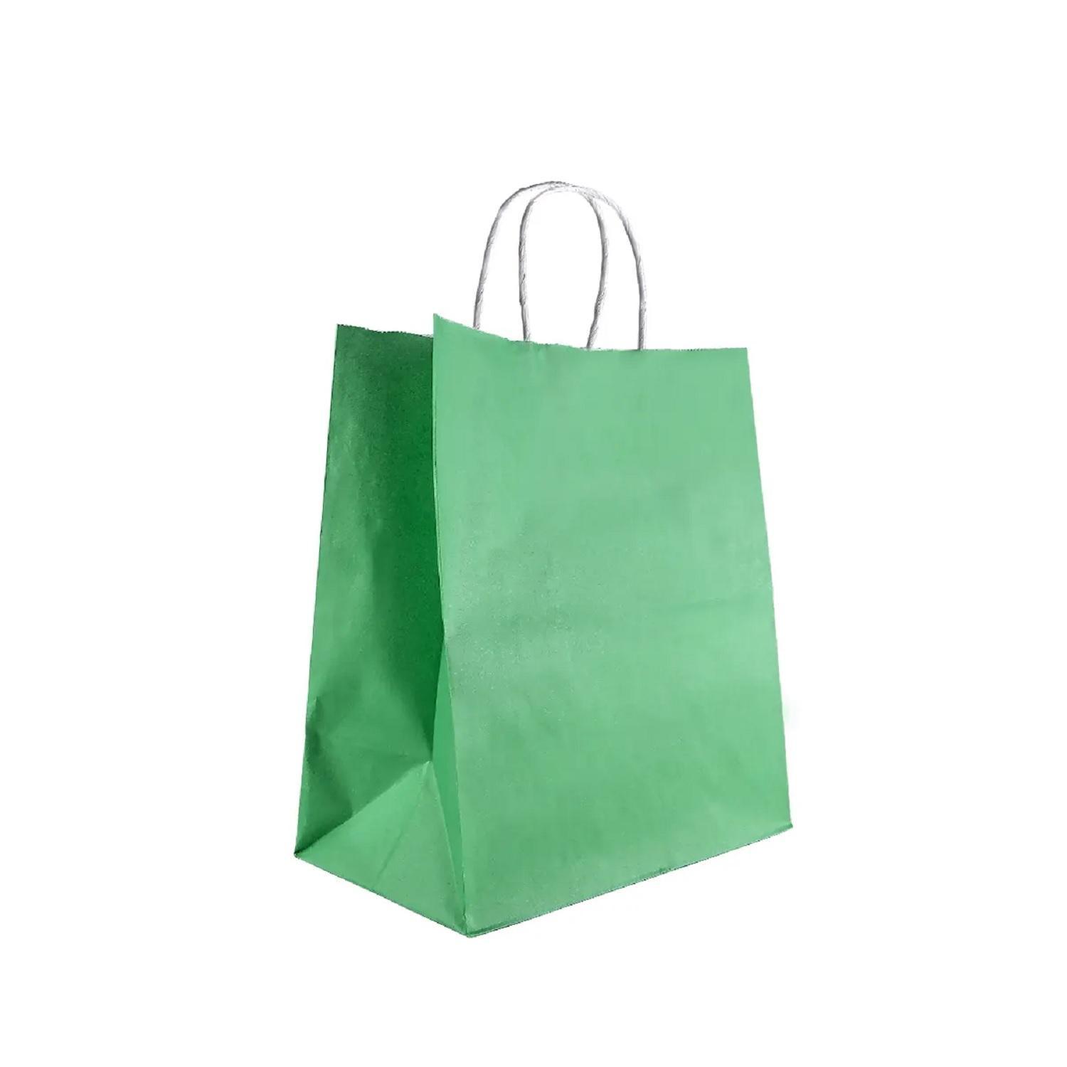 Пакет-сумка бумажная 28х24+14см (240*140*280мм) зеленая ручки крученые 70гр/м2