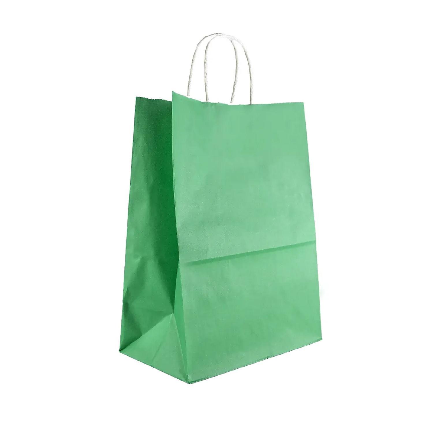 Пакет-сумка бумажная 34х26+15см (260*150*340мм) зеленая  ручки крученые 70гр/м2