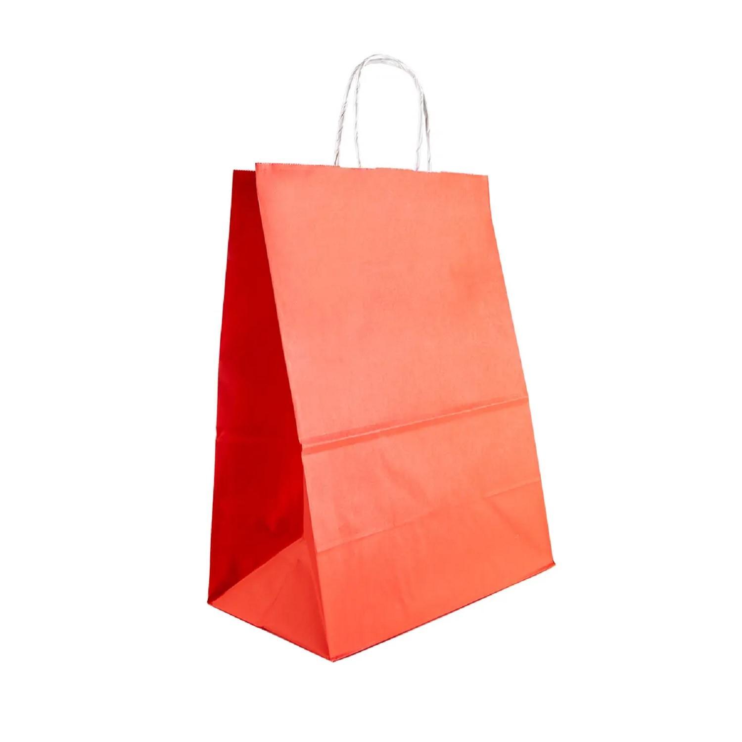 Пакет-сумка бумажная 34х26+15см (260*150*340мм) красная ручки крученые 70гр/м2