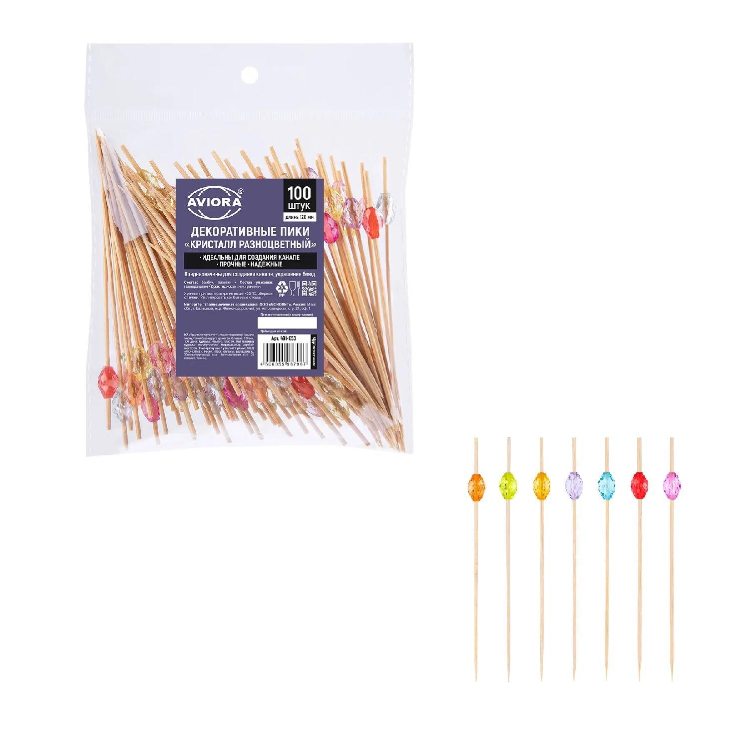 Шпажка 12см из бамбука Кристалл разноцветный  100шт/уп