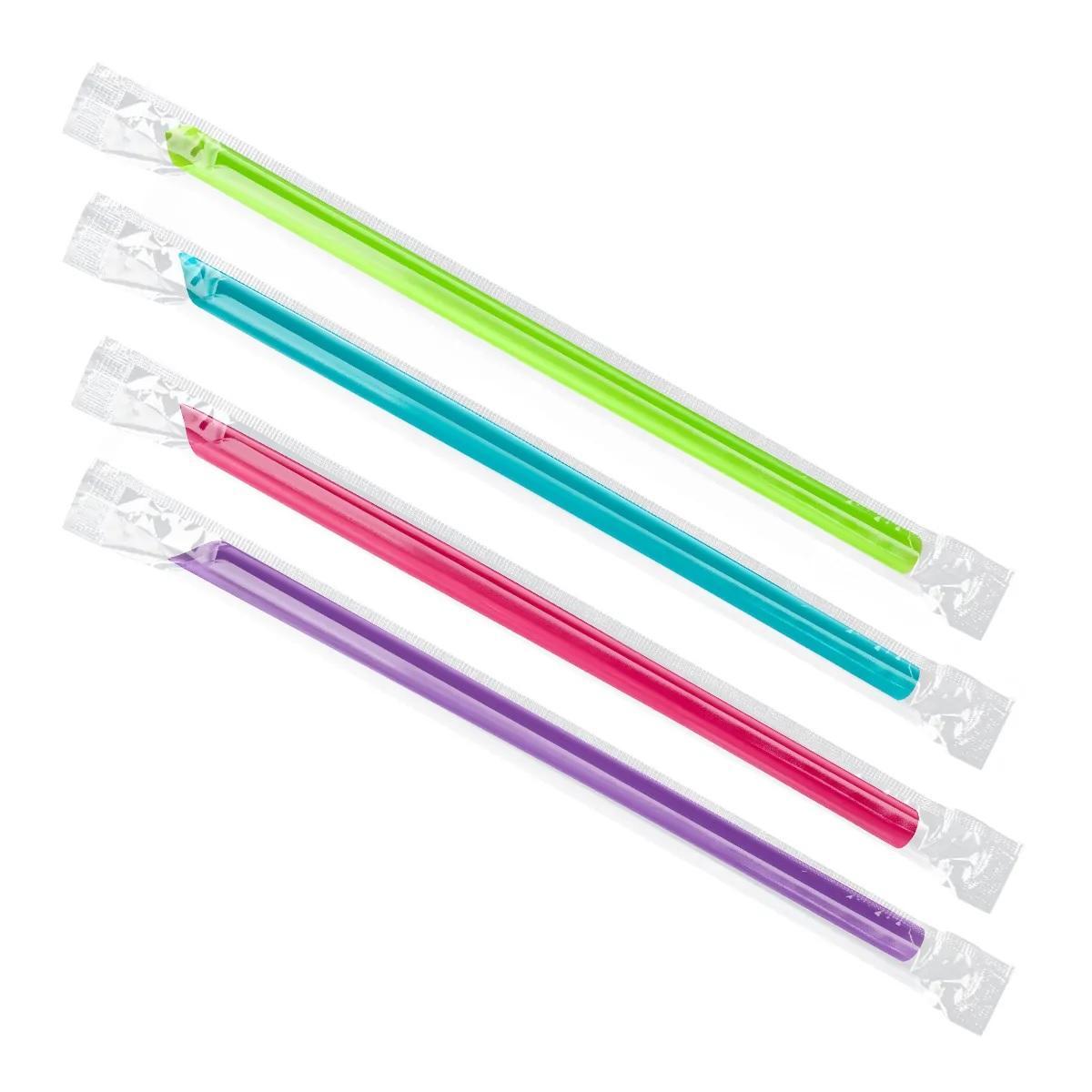 Трубочка отдельно упакованная ПП d1,2x24см разноцветная 250шт/уп без гофры Bubbl