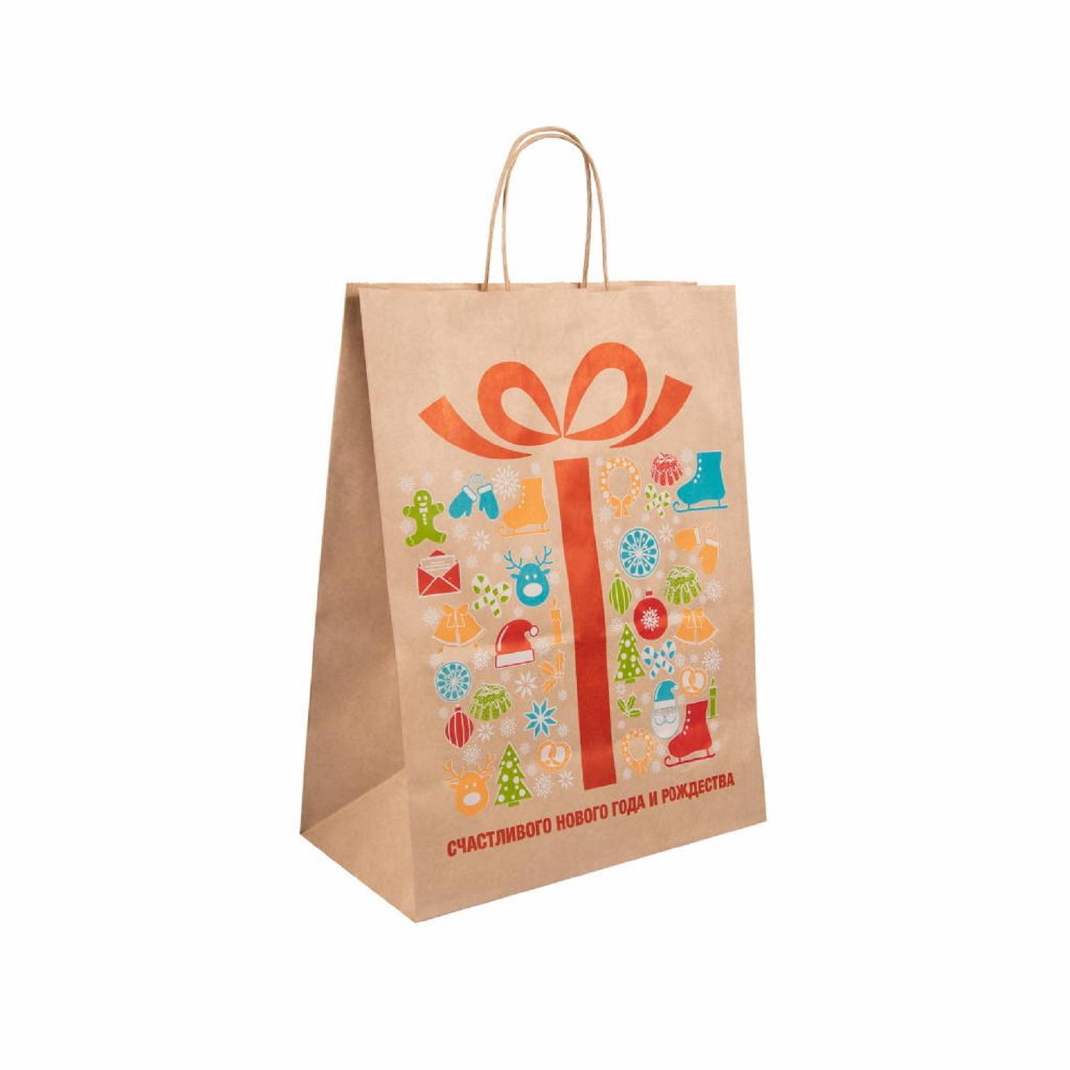 Пакет-сумка бумажная 42х32+11см (320*110*420мм)крафт ручки крученые 70гр/м2 Подарок