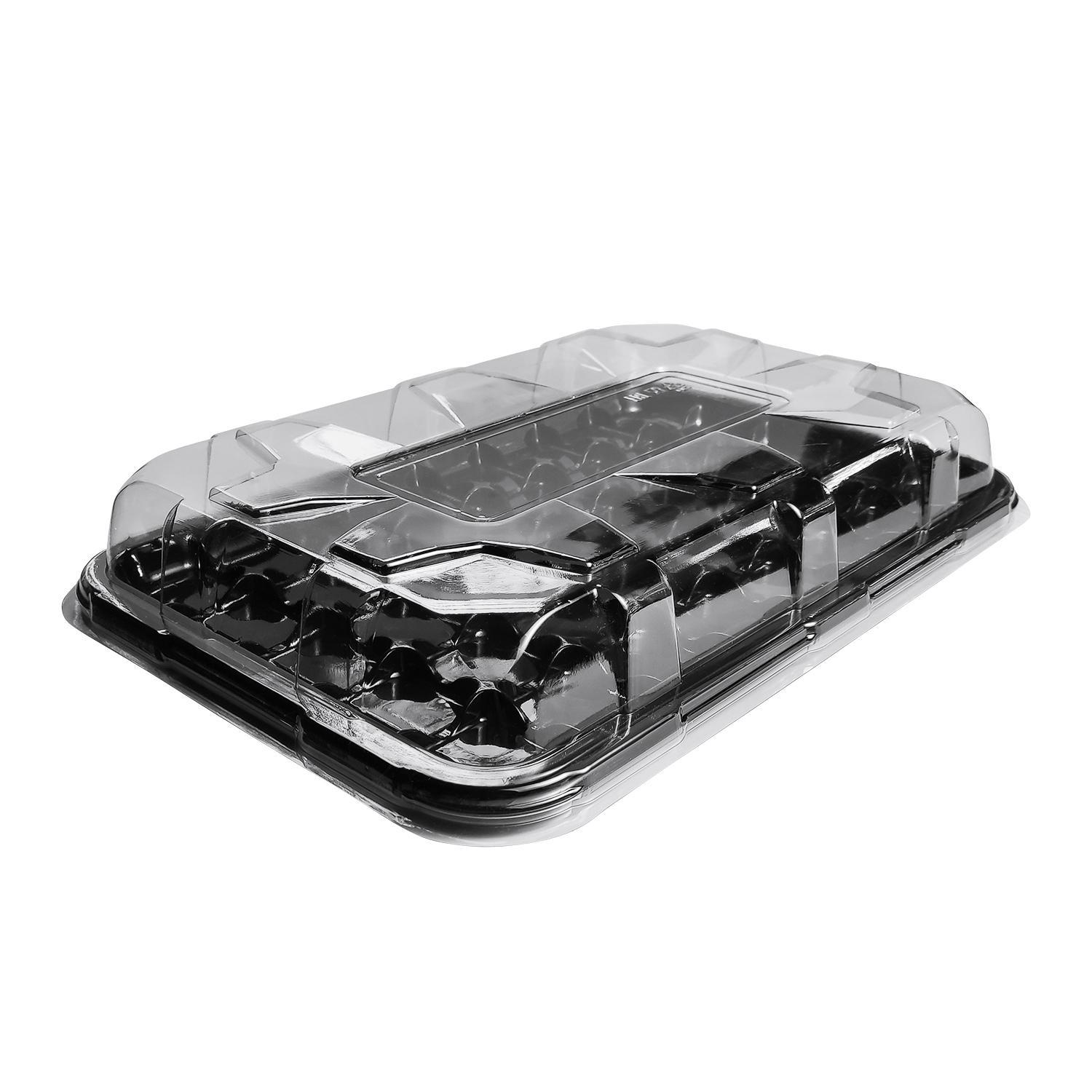 Блюдо прямоугольное черное 40 секций PET с крышкой прозрачной PET 46х30х6,3 см
