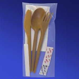 Ланч - набор  7/1 Вилка/ Ложка/ Нож из древ волокна/ Зубочистка/ Соль/ Перец/ Салфетка