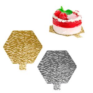 Подставка п/торт 0,8мм d9см золотистая/серебристая 6-угольная с ручкой