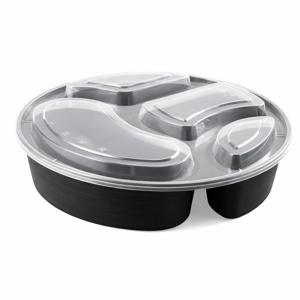 Контейнер пластиковый на  4 секции 1100мл PP черный d22,6см h5,2см  круглый с крышкой