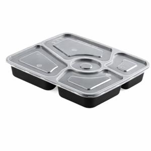 Контейнер пластиковый на 5 секции 1100мл PP черный 23,0х20,0х3,6см прямоугольный с крышкой