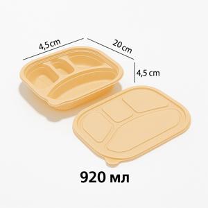 Ланч-бокс 4-секц    25,5х20,0х4,5см 920мл кукурузный крахмал с крышкой