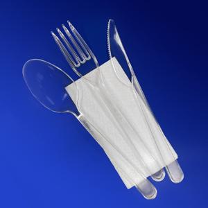 Ланч - набор  4/1 Вилка/ Ложка/ Нож прозрач Премиум/ Салфетка