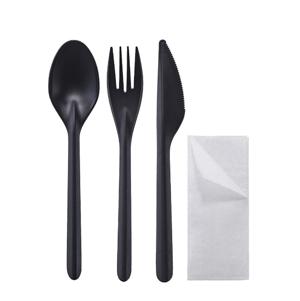 Ланч - набор  4/1 Вилка/ Ложка/ Нож черн ECO PP/ Салфетка