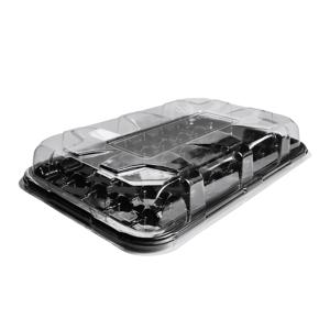 Блюдо прямоугольное черное 40 секций PET с крышкой прозрачной  PET 46х30х6,3 см