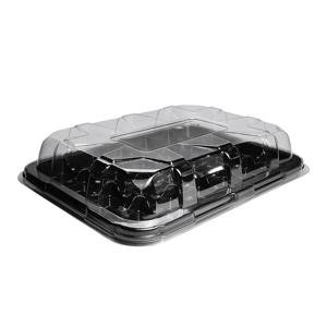 Блюдо прямоугольное 24 секции черное с крышкой  прозрачной PET 36х25х6,3см