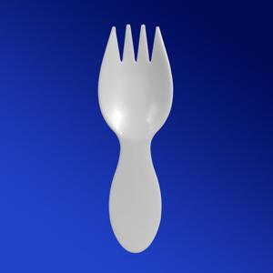 Вилка-ложка пластиковая 8,0х2,5см PS белая для крышки стакана-контейнера  ПР-СТ-80