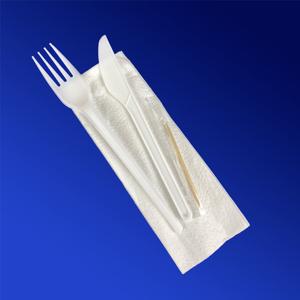 Ланч - набор  4/1 Вилка/ Нож белые эконом/ Зубочистка/ Салфетка