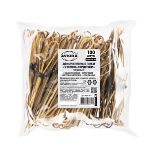Шпажка 12см из бамбука Узелок-сердце 100шт/уп черный AVIORA